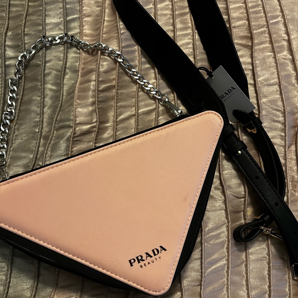 PRADA BEAUTY Pink Triangle Makeup Bag Pouch Crossbody Cosmetic Bag Purse Clutch